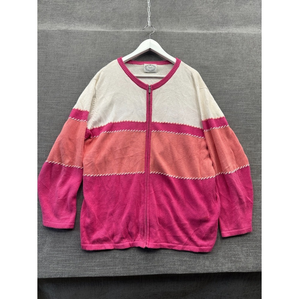 Stitches Combo Sweater Shirt Women 1X Multicolor Colorblock Tight Knit Crew Neck